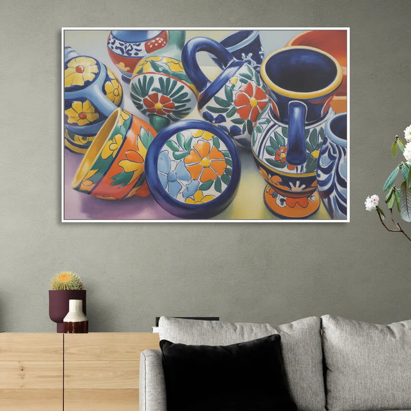 Talavera Pottery Colors Sitting Room - White Canvas Wall Art