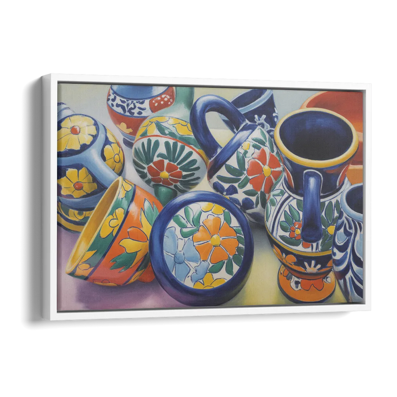 Talavera Pottery Colors Side - White Canvas Wall Art