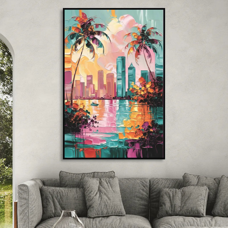 Tampa Bay Coastal Charm Living Room - Black Canvas Wall Art