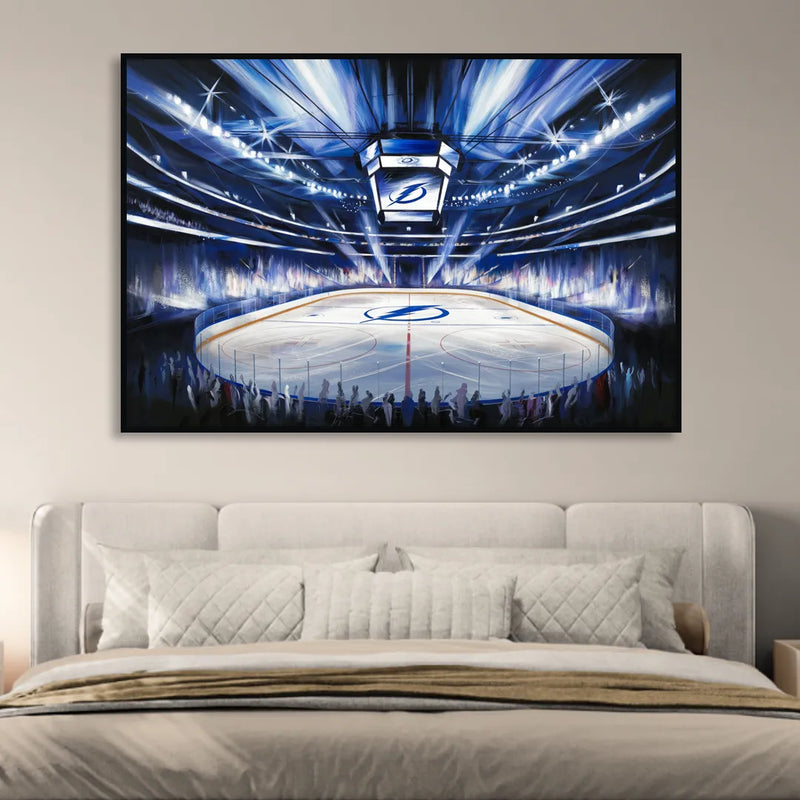 Tampa Bay Lightning Arena Lights Sitting Room - Black Canvas Wall Art
