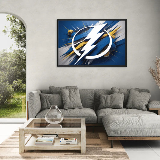 Tampa Bay Lightning Inspired Abstract Lightning Bolt Artwork - Living Room Black Frame Canvas