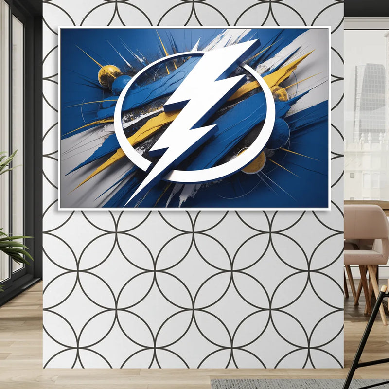 Tampa Bay Lightning Inspired Abstract Lightning Bolt Artwork Sitting Room - White Canvas Wall Art