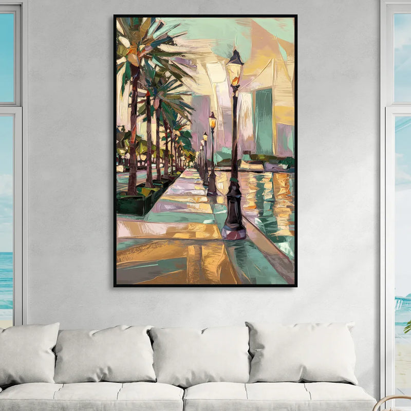 Tampa Bayshore Boulevard Scene Sitting Room - Black Canvas Wall Art