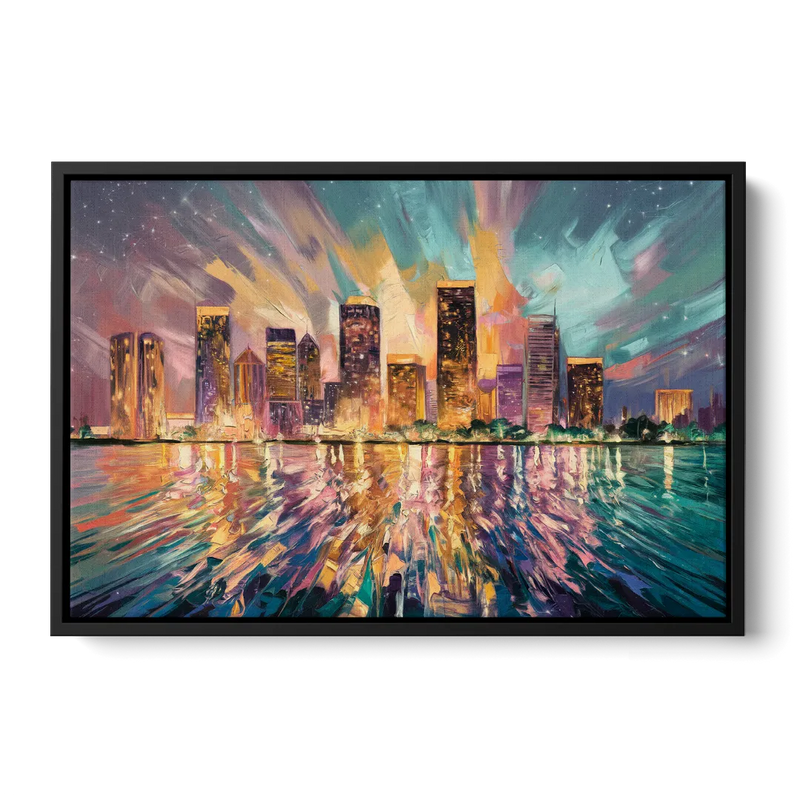 Tampa Cityscape Reflection Front - Black Canvas Wall Art