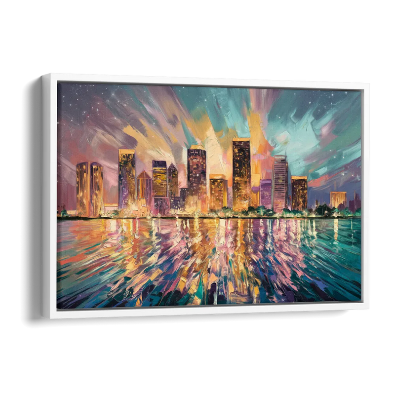 Tampa Cityscape Reflection Side - White Canvas Wall Art