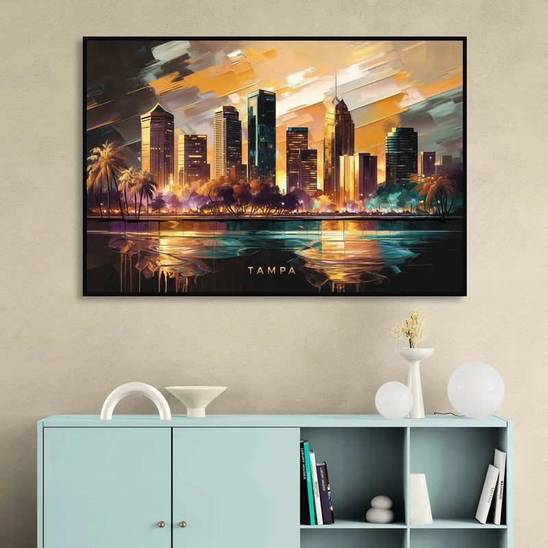 Tampa Modern Downtown View Living Room - Black Canvas Wall Art