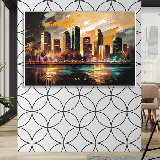 Tampa Modern Downtown View Living Room - White Canvas Wall Art