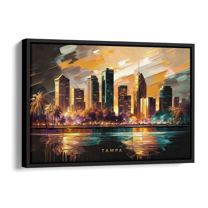 Tampa Modern Downtown View Side - Black Canvas Wall Art