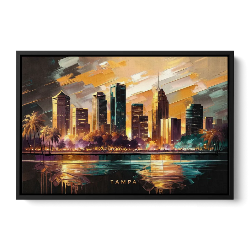 Tampa Modern Downtown View Front - Black Canvas Wall Art