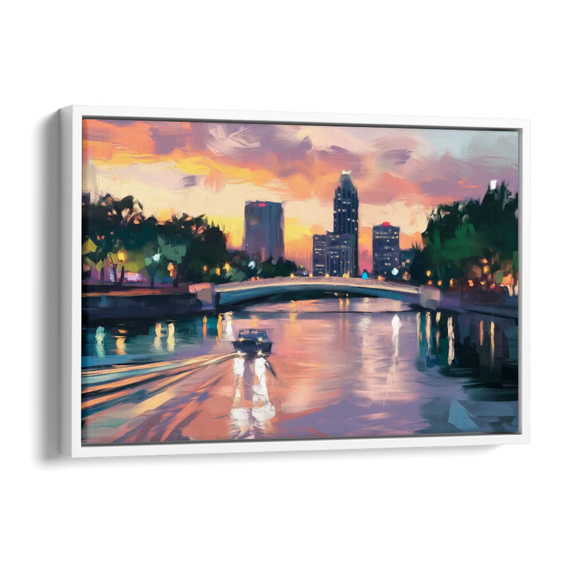 Tampa Riverwalk Evening Glow Side - White Canvas Wall Art
