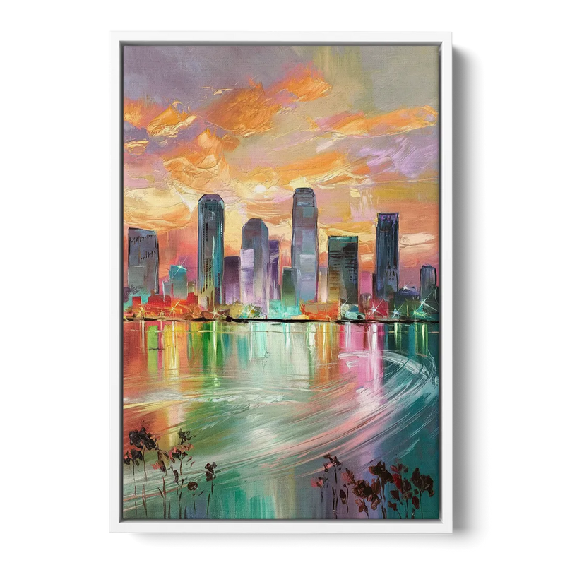 Tampa Skyline at Sunset Front - White Canvas Wall Art