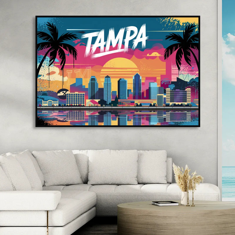 Tampa Urban Street Art Vibes Living Room - Black Canvas Wall Art