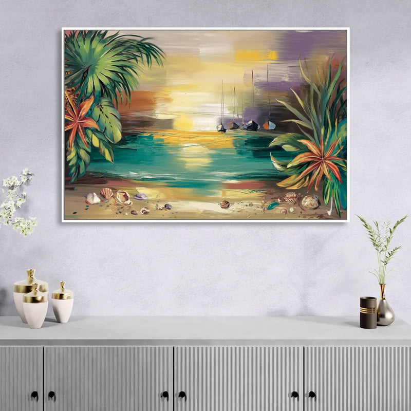 Tampa Waterfront Serenity Living Room - White Canvas Wall Art