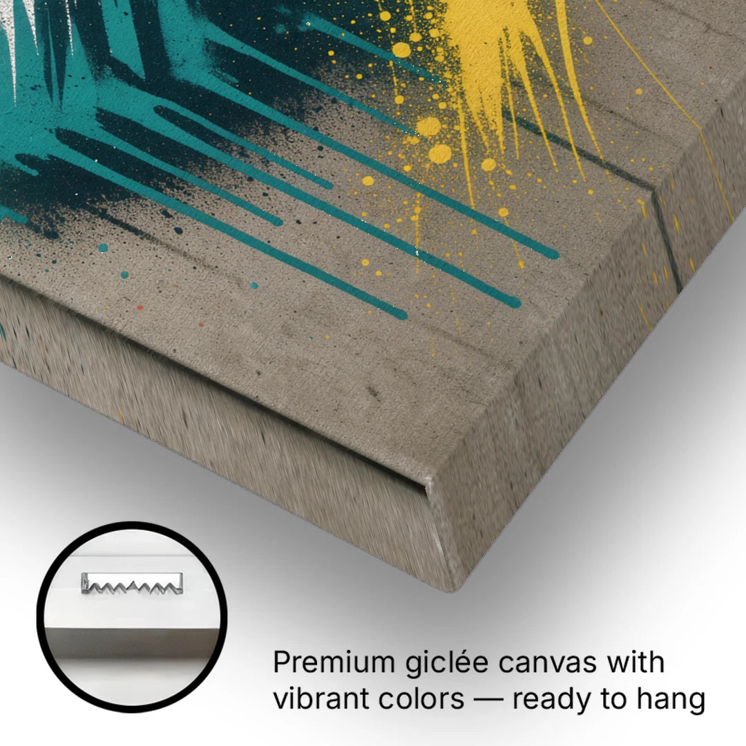 Teal Drip Mountain Under Orange Sky - Canvas Wall Art - Gallery Wrap Corner