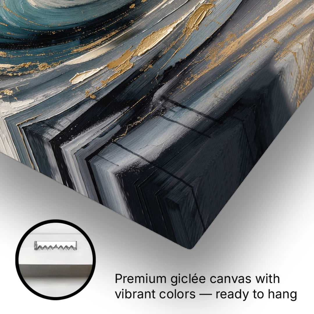 Teal Wave Curl with Gold Drips - Canvas Wall Art - Gallery Wrap Corner