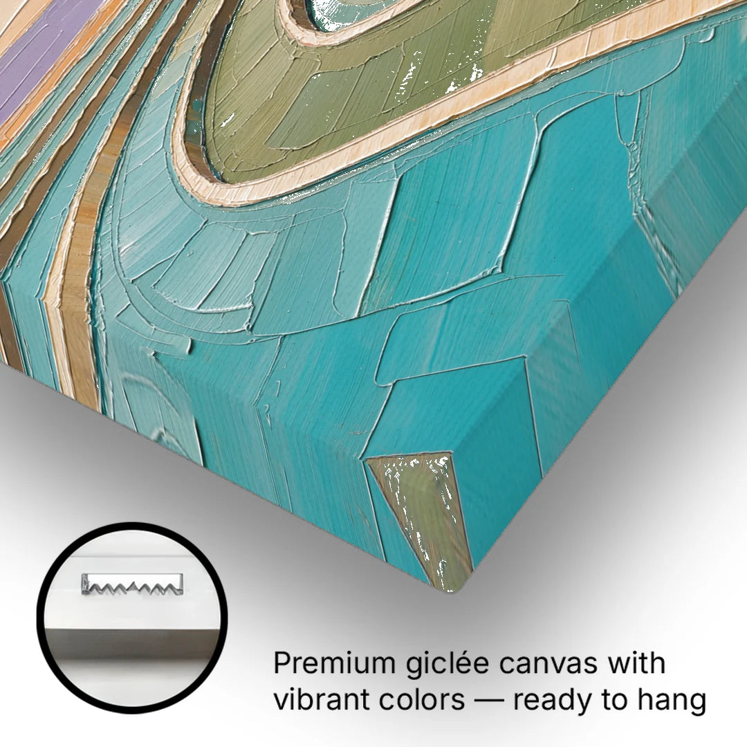 Teal and Sage Terraced Fields Abstract Landscape - Canvas Wall Art - Gallery Wrap Corner