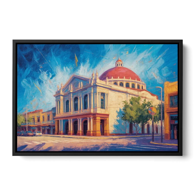 Teatro Macedonio Alcalá Front - Black Canvas Wall Art
