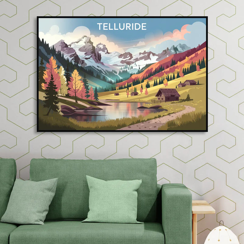 Telluride Alpine Landscape Living Room - Black Canvas Wall Art