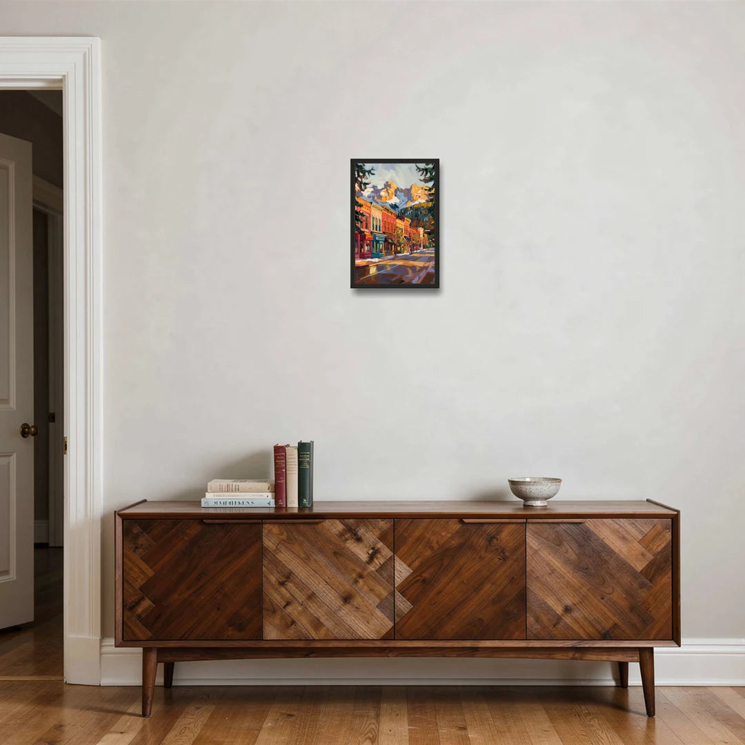 Telluride Downtown Charm - Black Framed Canvas Wall Art - Coffee Table - 12x18