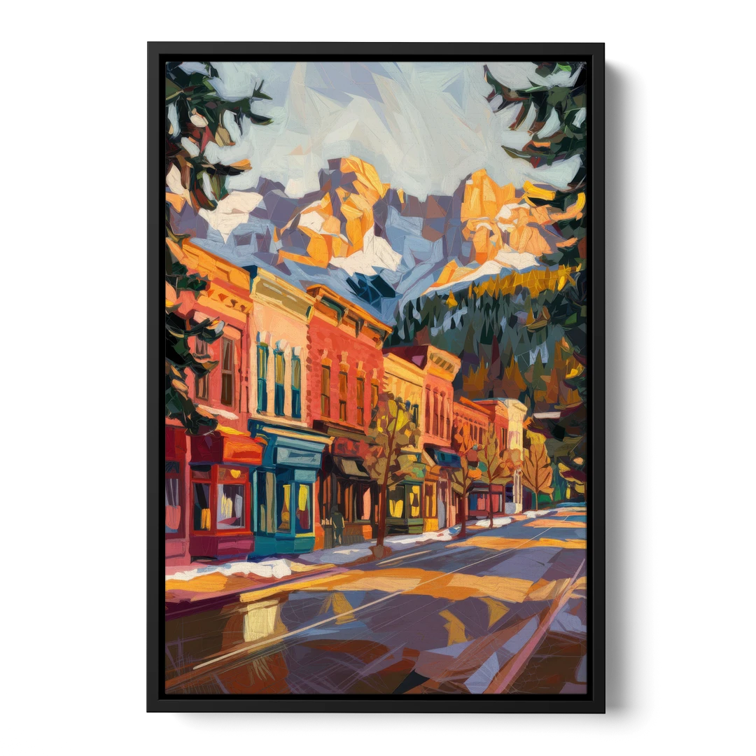 Telluride Downtown Charm - Black Framed Canvas Wall Art - Front