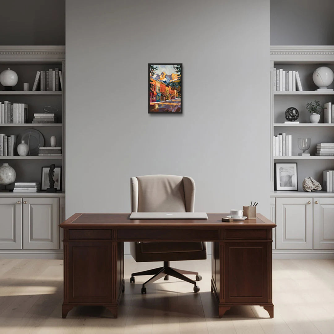 Telluride Downtown Charm - Black Framed Canvas Wall Art - Office - 12x18