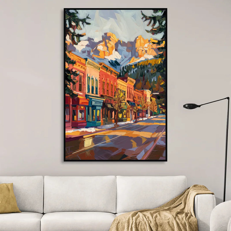 Telluride Downtown Charm Living Room - Black Canvas Wall Art
