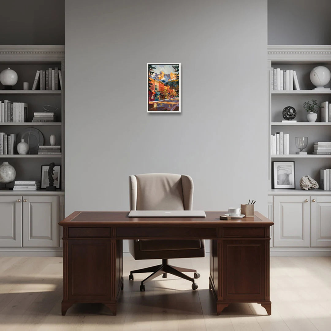 Telluride Downtown Charm - White Framed Canvas Wall Art - Office - 12x18