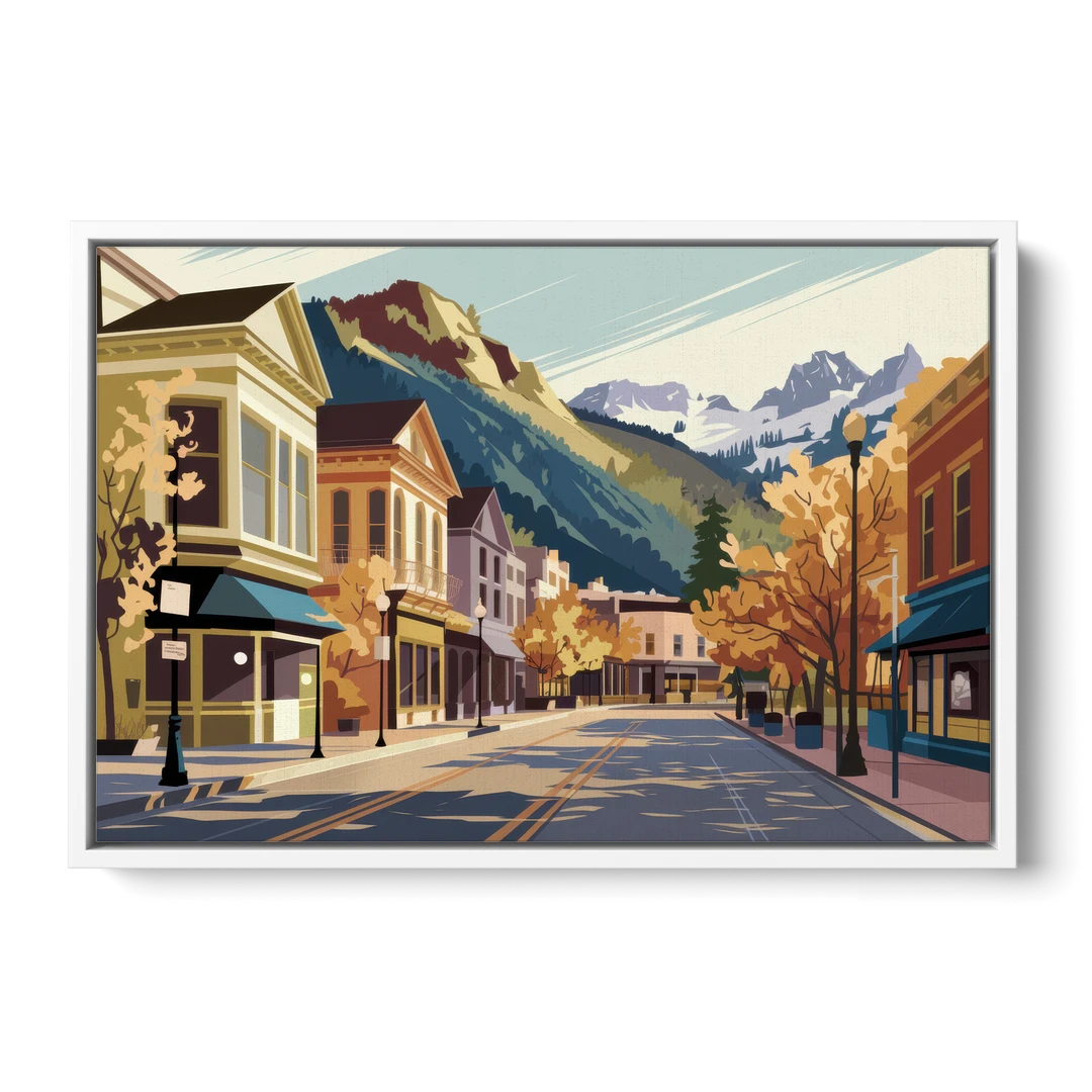 Telluride Historic Main Street - White Framed Canvas Wall Art - Front
