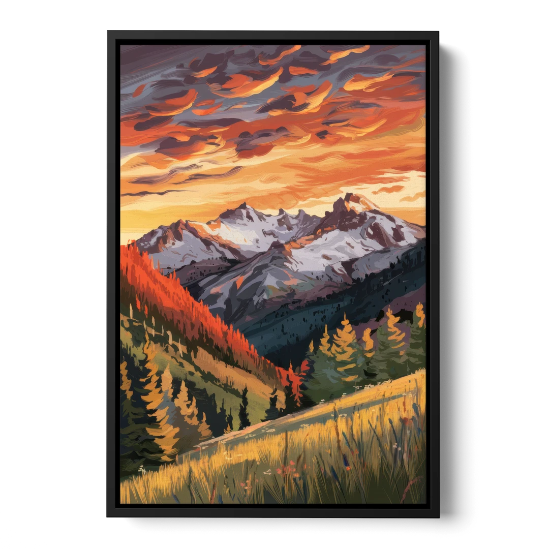 Telluride Mountain Sunset - Black Framed Canvas Wall Art - Front