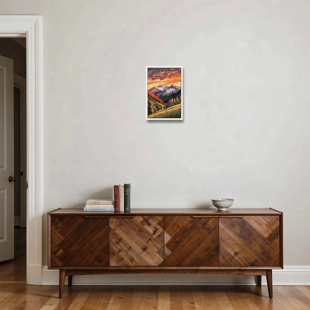 Telluride Mountain Sunset - White Framed Canvas Wall Art - Coffee Table - 12x18