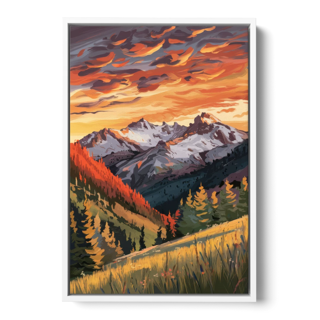 Telluride Mountain Sunset - White Framed Canvas Wall Art - Front