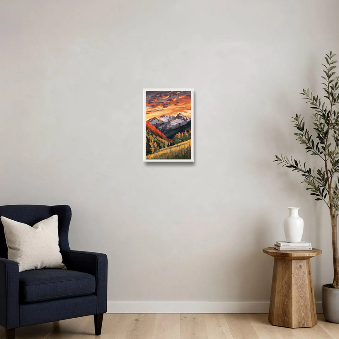 Telluride Mountain Sunset - White Framed Canvas Wall Art - Sofa - 12x18
