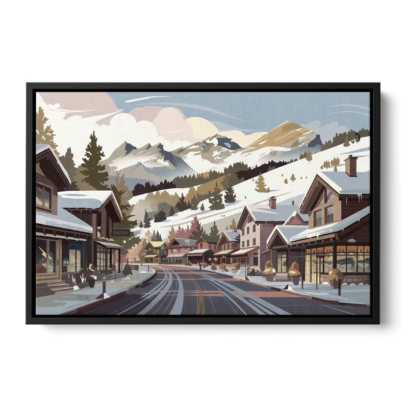 Telluride Ski Village View Front - Black Canvas Wall Art
