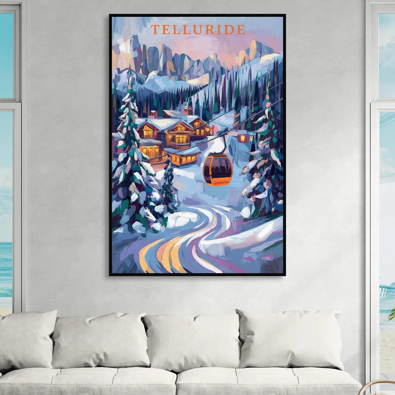 Telluride Winter Wonderland Living Room - Black Canvas Wall Art