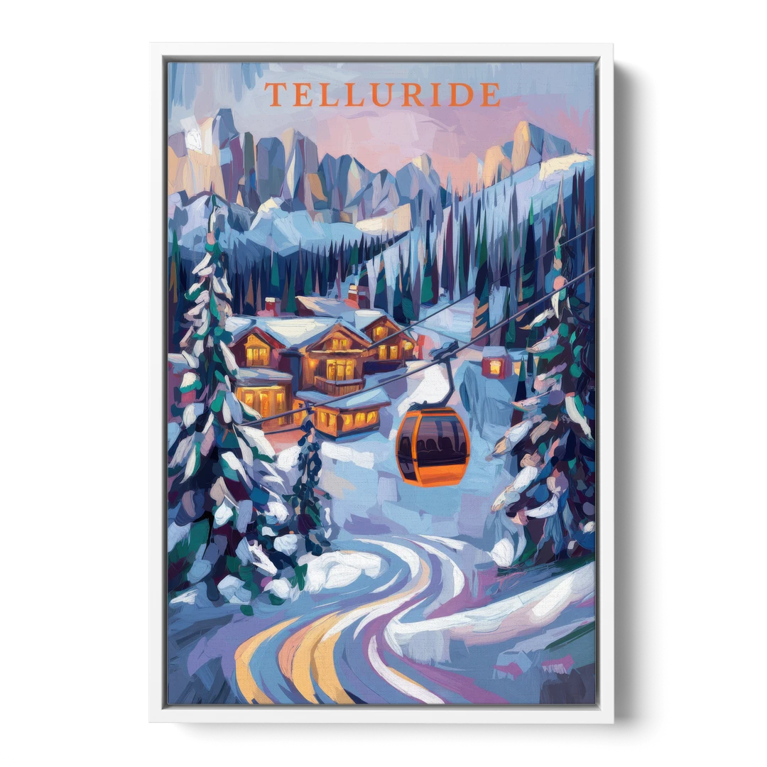 Telluride Winter Wonderland - White Framed Canvas Wall Art - Front