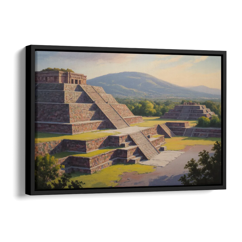 Temple of Quetzalcoatl Side - Black Canvas Wall Art