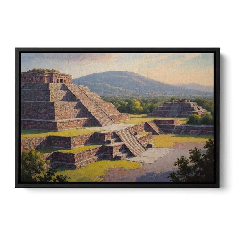 Temple of Quetzalcoatl Front - Black Canvas Wall Art