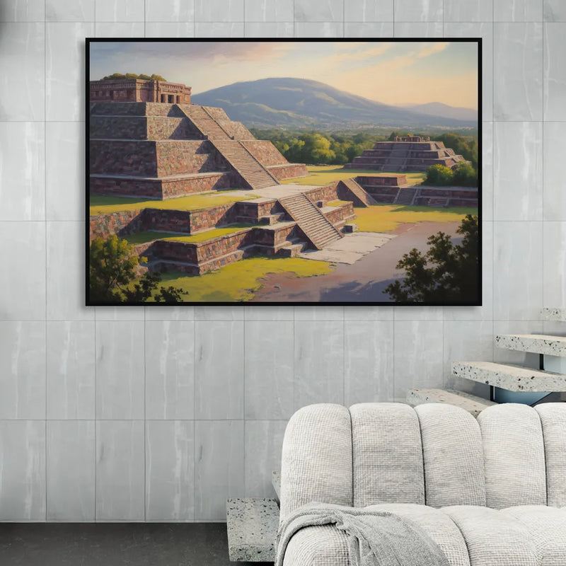 Temple of Quetzalcoatl Living Room - Black Canvas Wall Art