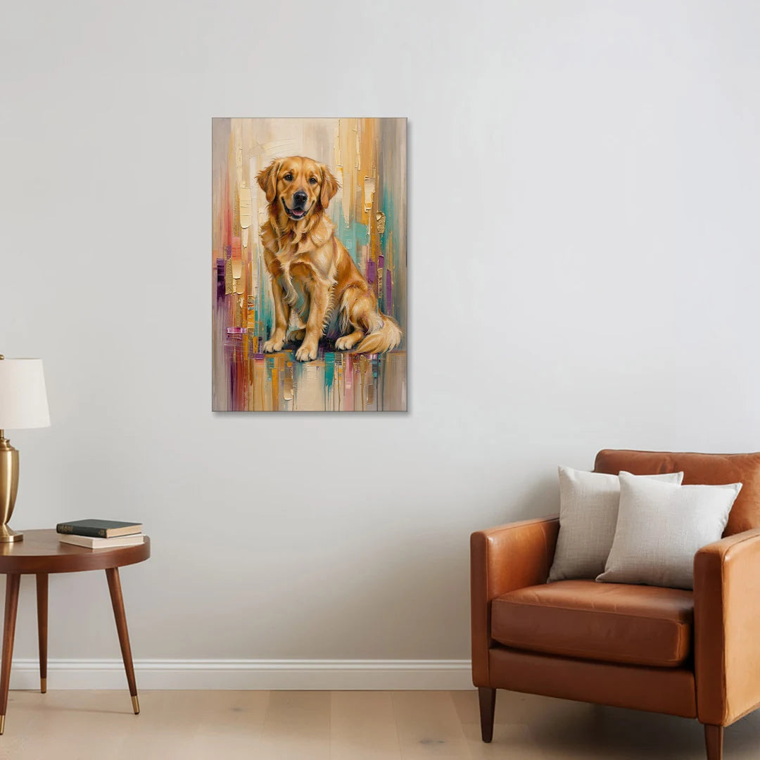Textured Golden Retriever in Amber Light - Canvas Wall Art - Sofa - 24x36
