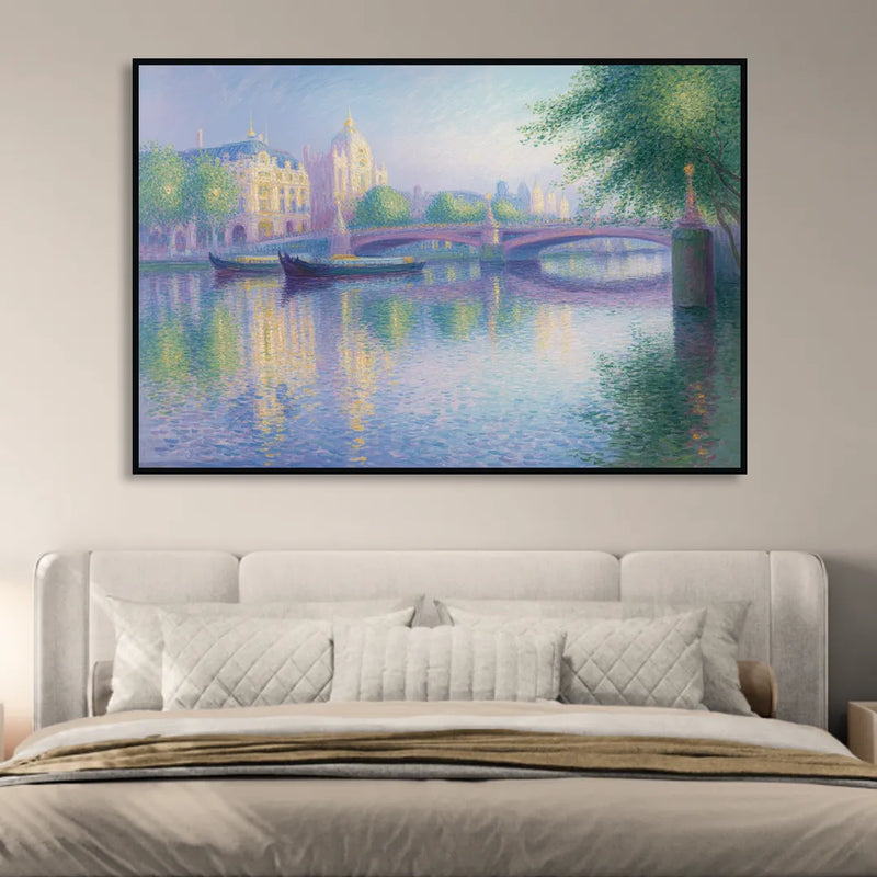 Thames Reflections Living Room - Black Canvas Wall Art