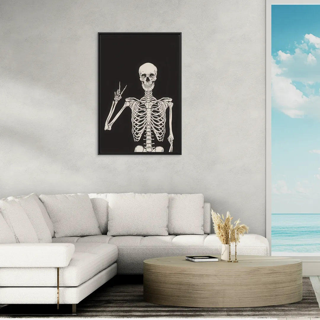 The Cool Halloween Skeleton - Living Room Black Frame Canvas