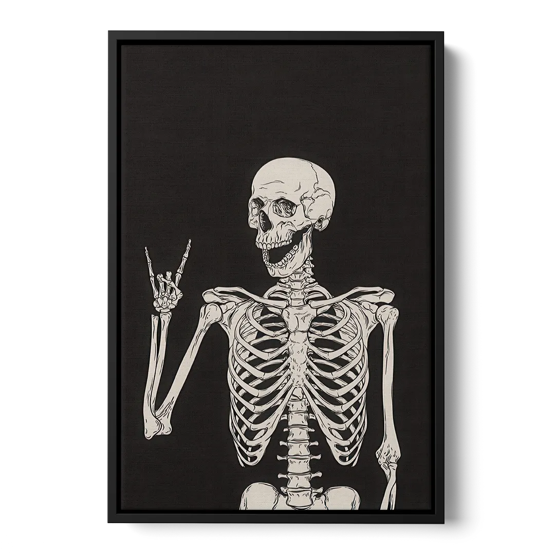 The Fun Halloween Skeleton - Black Frame Canvas