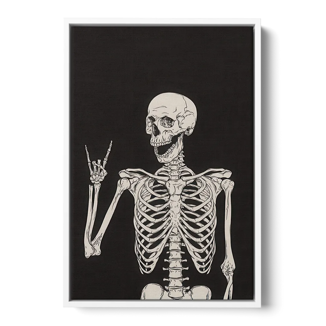 The Fun Halloween Skeleton - White Frame Canvas