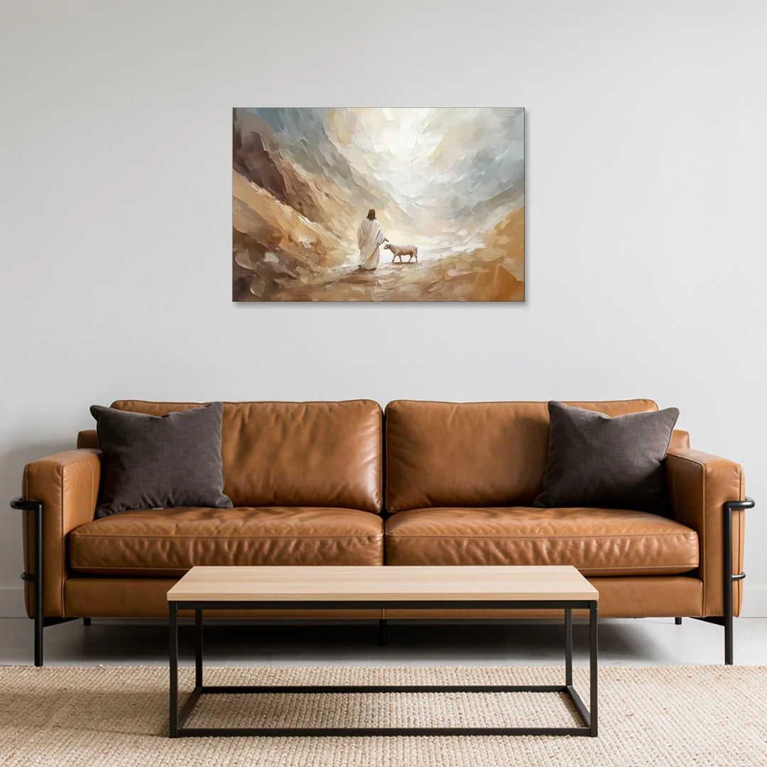 The Good Shepherd Abstract Christian - Canvas Wall Art - Sofa - 36x24