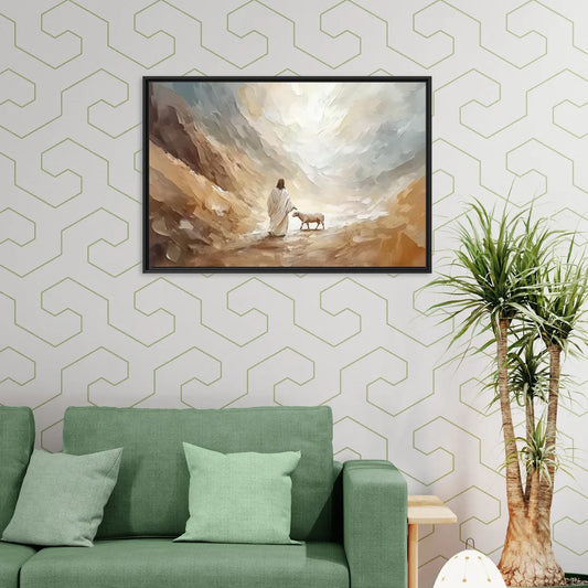 The Good Shepherd Abstract Christian - Living Room Black Frame Canvas