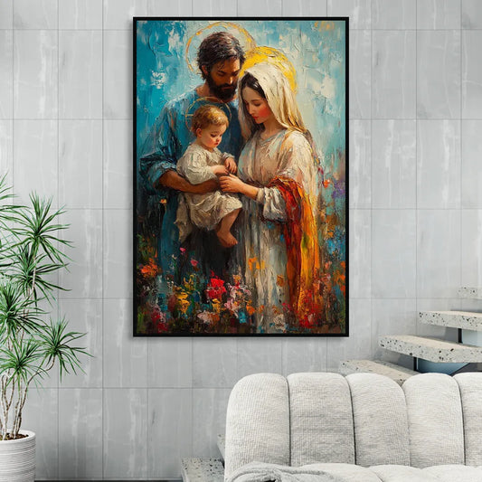 The Holy Family Christian Abstract Living Room - Black Canvas Wall Art