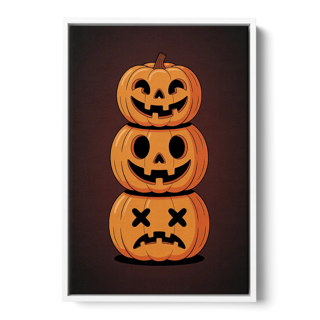 The Three Pumpkins - White Frame Canvas