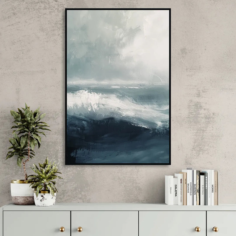 The Wave Breathes Living Room - Black Canvas Wall Art