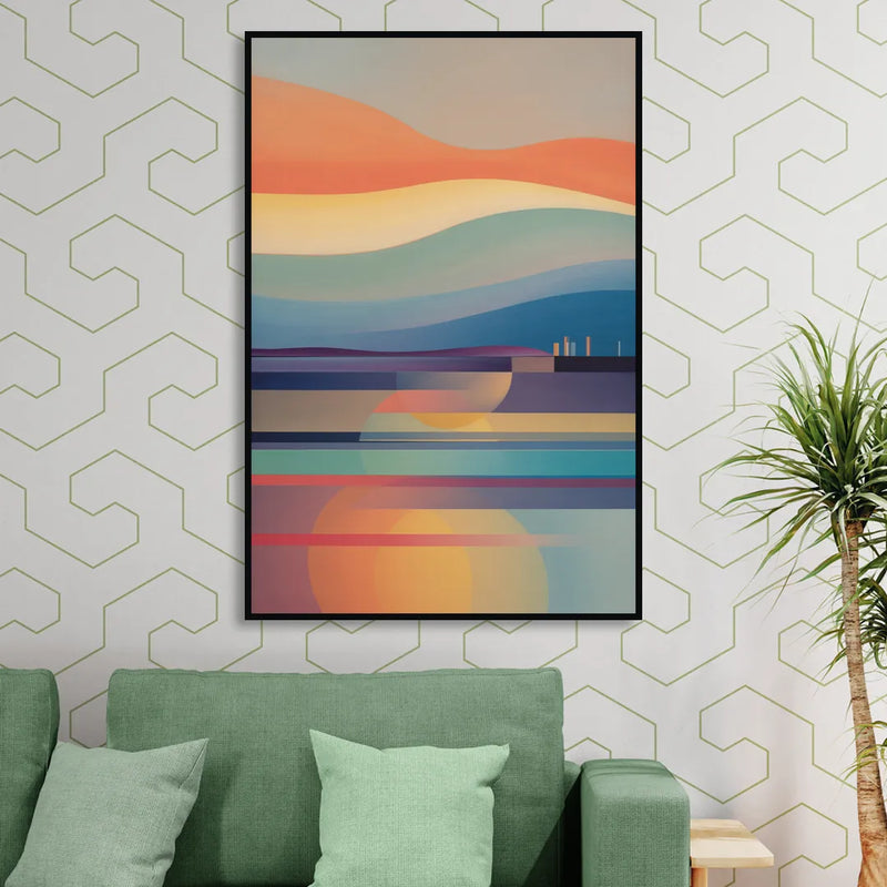 Thermaic Gulf Sunset Sitting Room - Black Canvas Wall Art