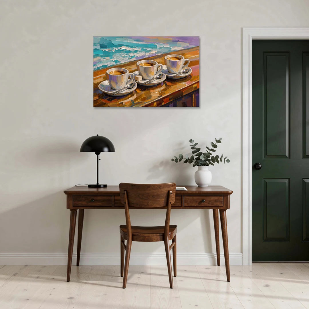 Three Espresso Cups on the Bar - Canvas Wall Art - Office - 36x24